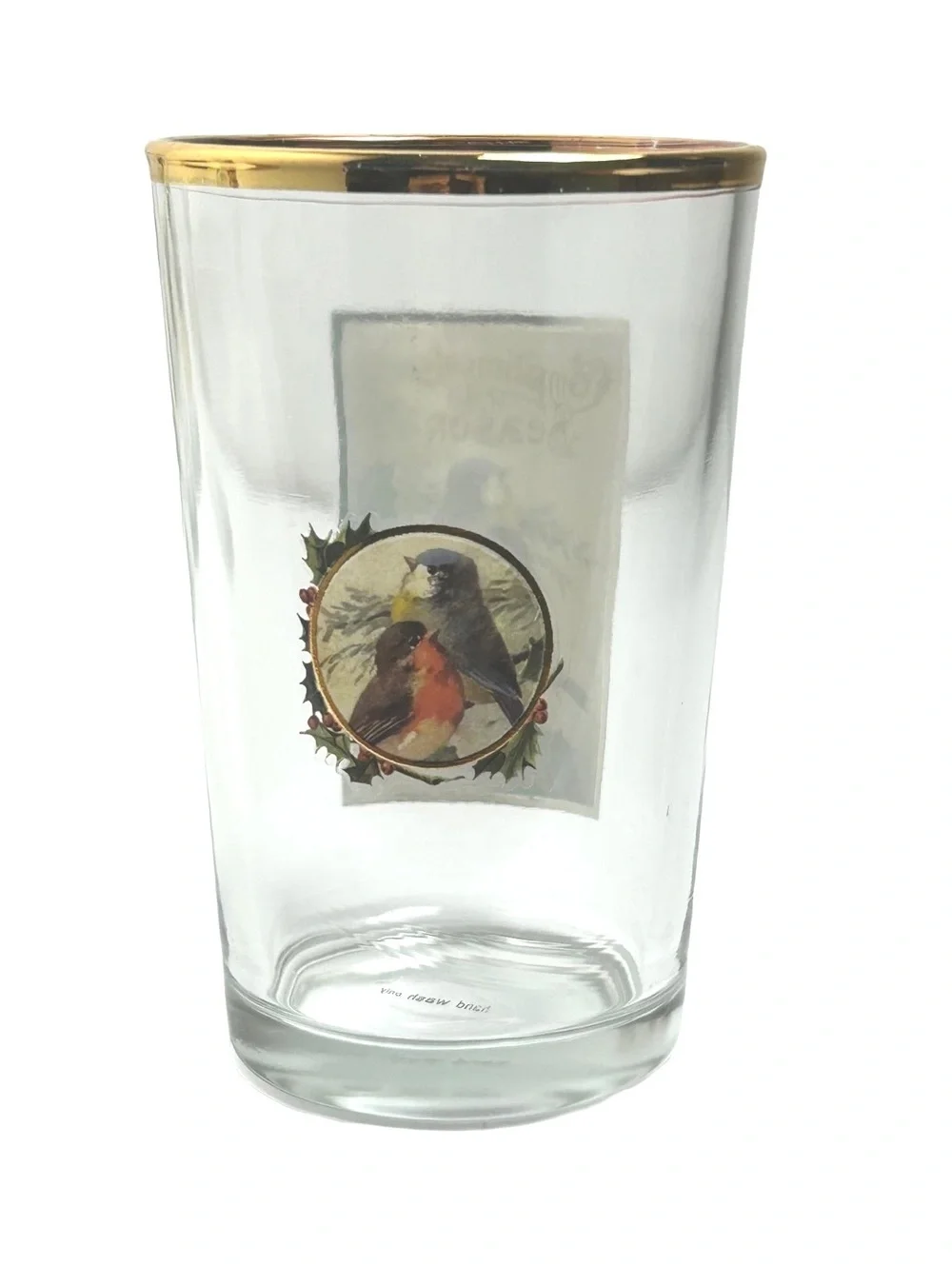 Vintage West Virginia Glass Holiday Glasses with Bird Motifs and Gold Trim